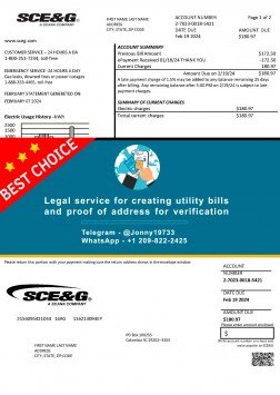 South Carolina SCE&G electricity utility bill Sample Fake utility bill